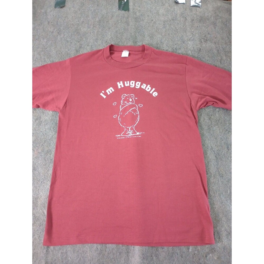 Vintage I’m Huggable Teddy Bear T-Shirt Maroon Red Graphic Tee Sz L